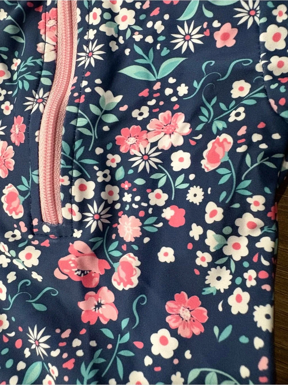 Ruffle Butts Navy & Pink Floral Long-Sleeve One-Piece Swimsuit